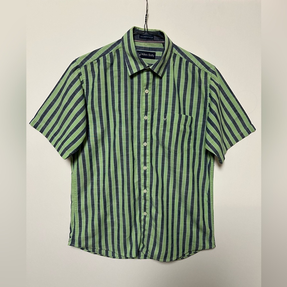 ALLEN SOLLY GREEN AND BLUE SIZE 40 STRIPPED SHIRT. 100% PREMIUM COTTON